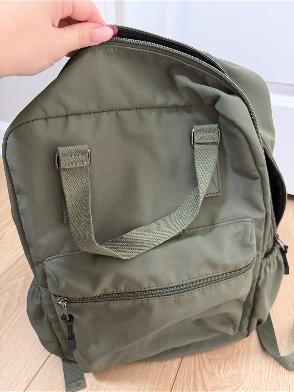 wild fable Olive Green Backpack with Front Zip Pocket